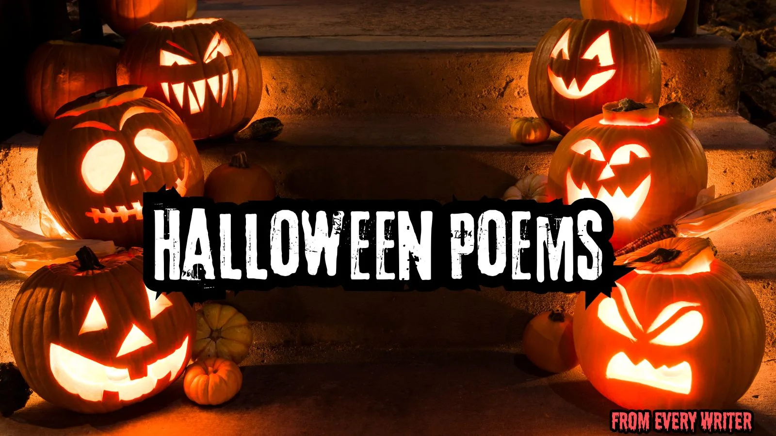 pumpkins on the steps, made into jack o lanterns, Halloween poems