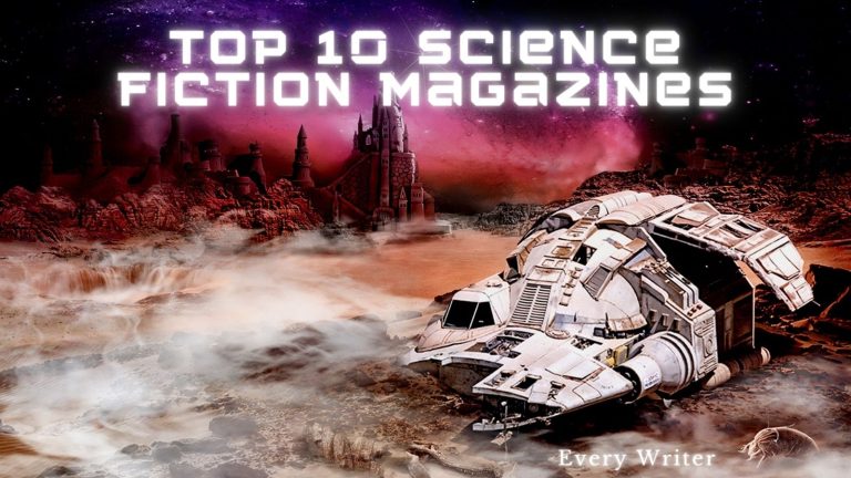 Image of an alien planet with spaceship with title top 10 literary magazines