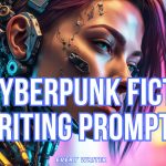 a picture of a cyberpunk girl with cyberpunk writing prompts on it